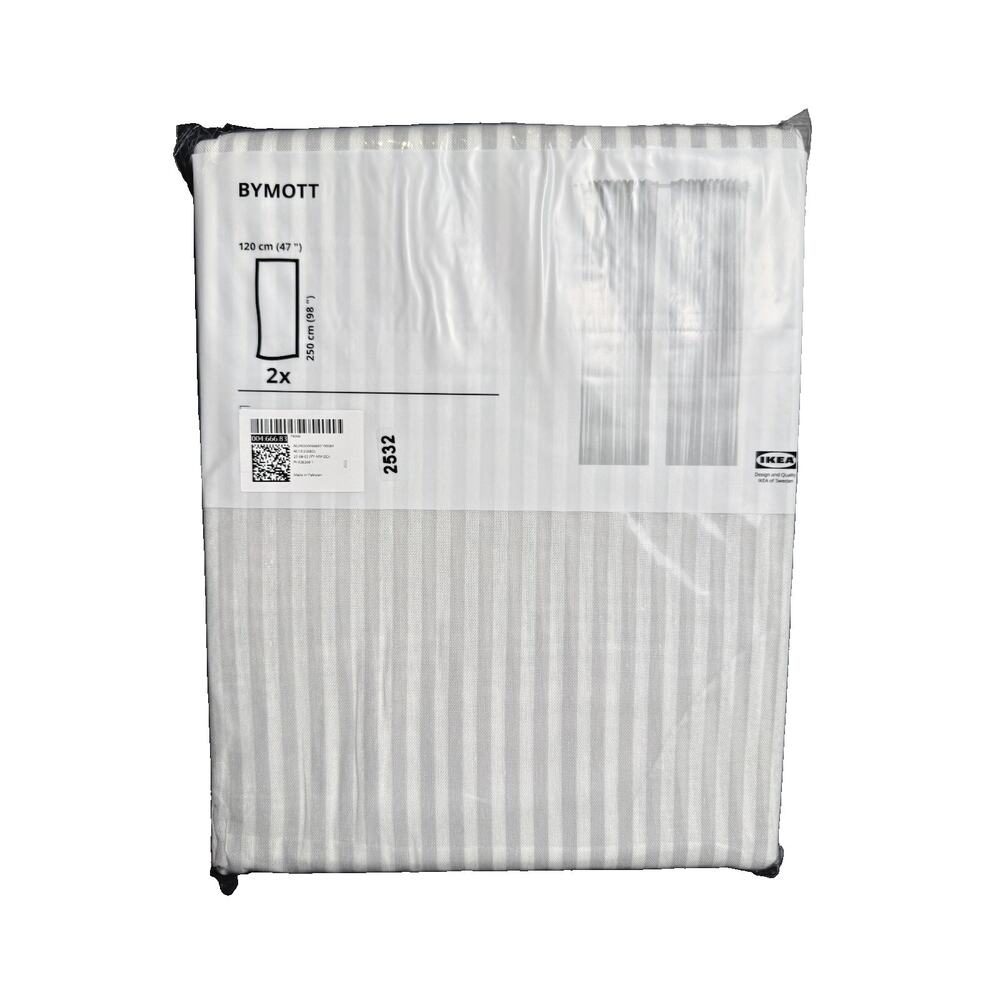 IKEA BYMOTT 2-Panel Drape Curtains 47"x98" Striped Light-NEW